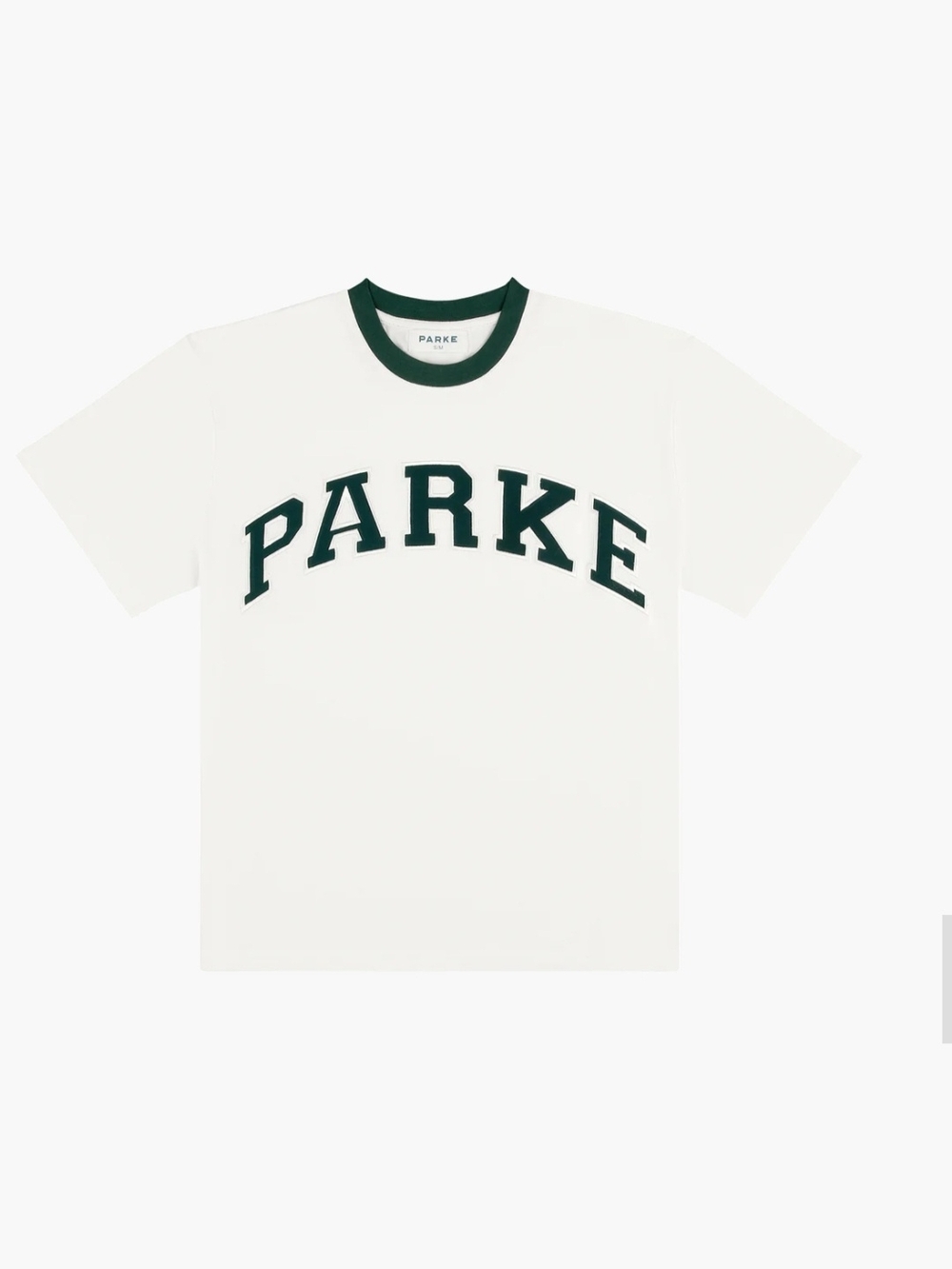 💚PARKE💚 White Tee with Dark Green Ringer and Logo